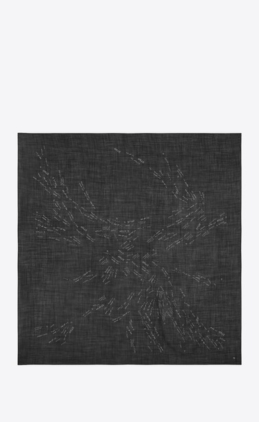 SAINT LAURENT Squared Scarves Woman Large square scarf with writings in black and silver wool etamine b_V4